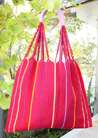 画像1: メキシコチアパス手織り生地のハンモックバッグ