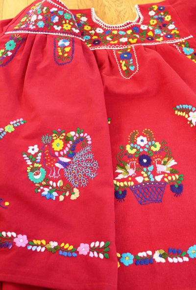 画像1: メキシコ刺繍のチュニックワンピース　