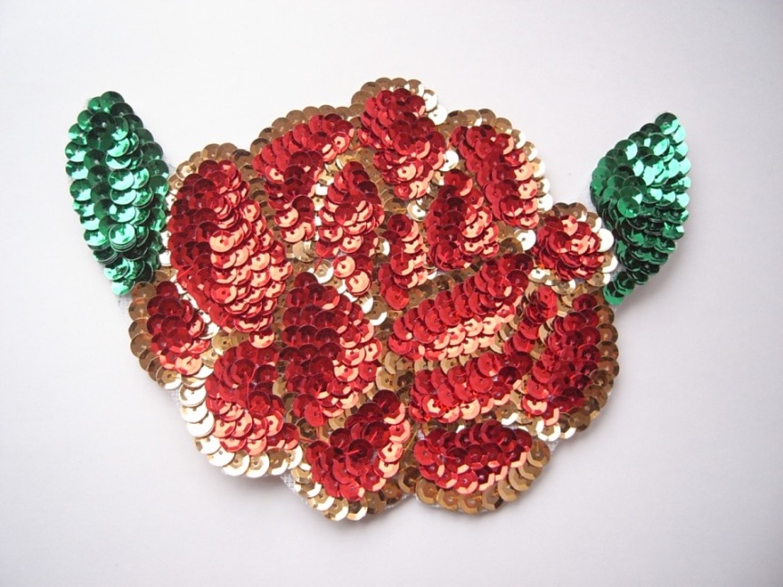 スパンコール薔薇 バラ の花 赤 中南米手作り雑貨 リャマリャマ